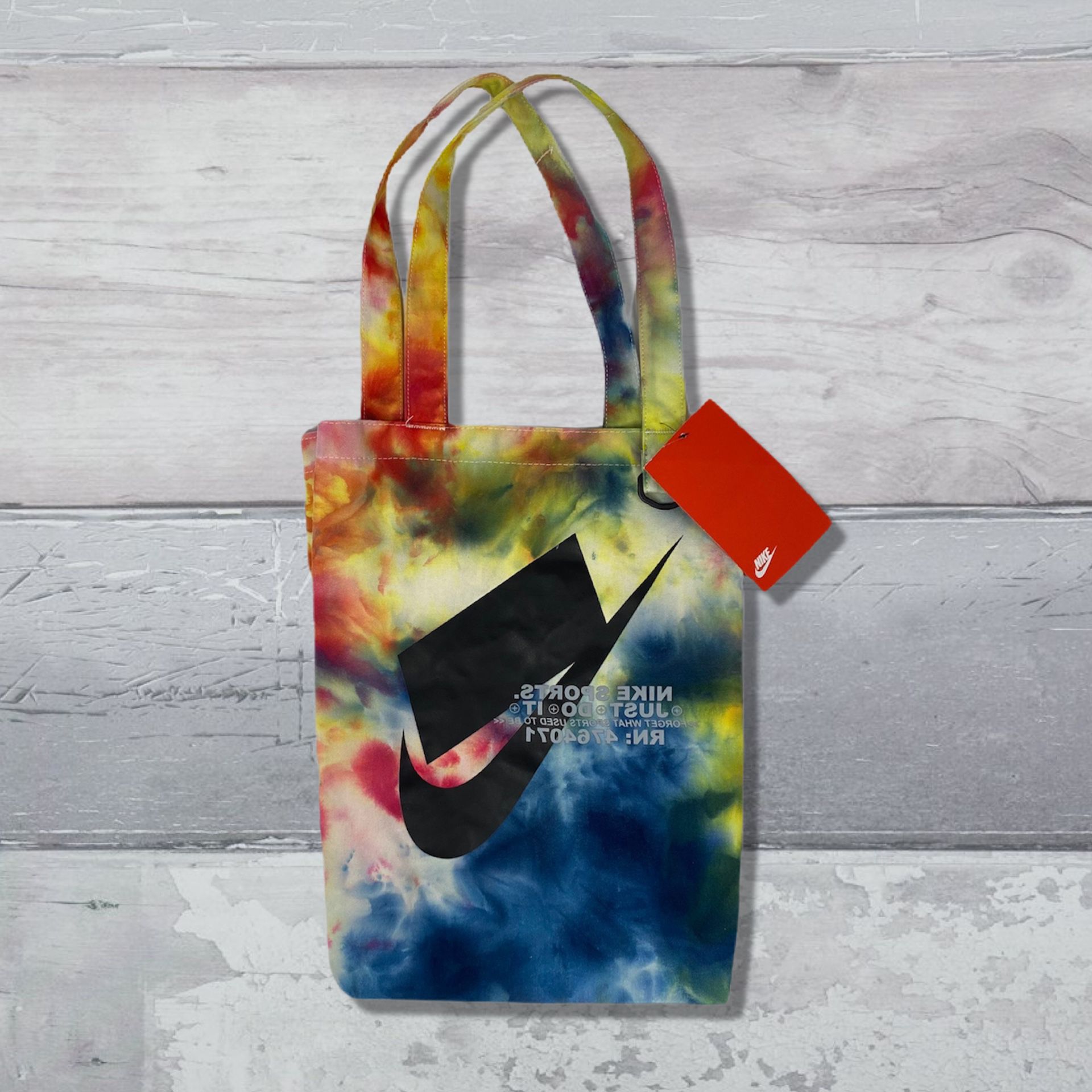 NIKE Heritage Just Do It Reusable Heavy Canvas Tote Bag Ice Dye Tie Dye 17x11x6