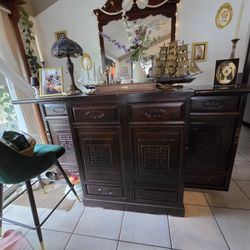 Antique Collapsible Bar Armoire/Trunk/Chest - Rich, Solid Wood