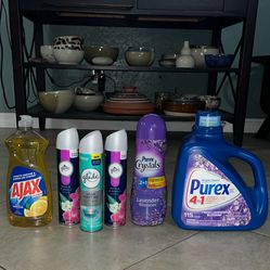Purex Detergent, Purex Crystals, Glade Spray, Ajax Dish Soap