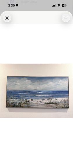 Español: Cuadro decorativo de playa con paisaje marino y aves. English: Framed Beach Wall Art with Ocean View and Shorebirds.