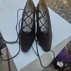 GEORGIO ARMANI BROWN SUEDE LACE UP HEELS 37 1/2