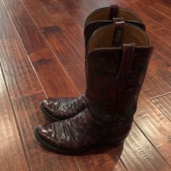 Lucchese Ostrich Black Cherry Cowboy Boots 8.5 E (8 1/2 E)