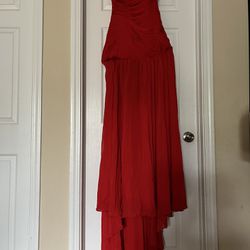 Red Haltered Prom Dress With Train
