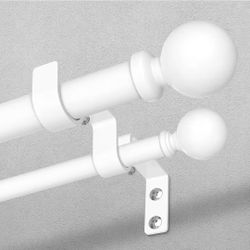 Double Curtain Rod with Ball Finials, 36-122 Inch, White
Modern Decor for Bedroom, Heavy Duty Structure, 33 lb Weight Capacity, Screw-Together Design,