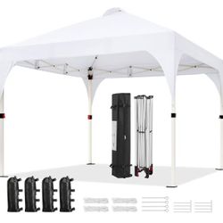 Yaheetech 10 x 10ft fold-out tent with ventilation, easy to set up tent, instant awning with bag with wheels, 4 sandbags, 12 stakes and 4 ropes. $70