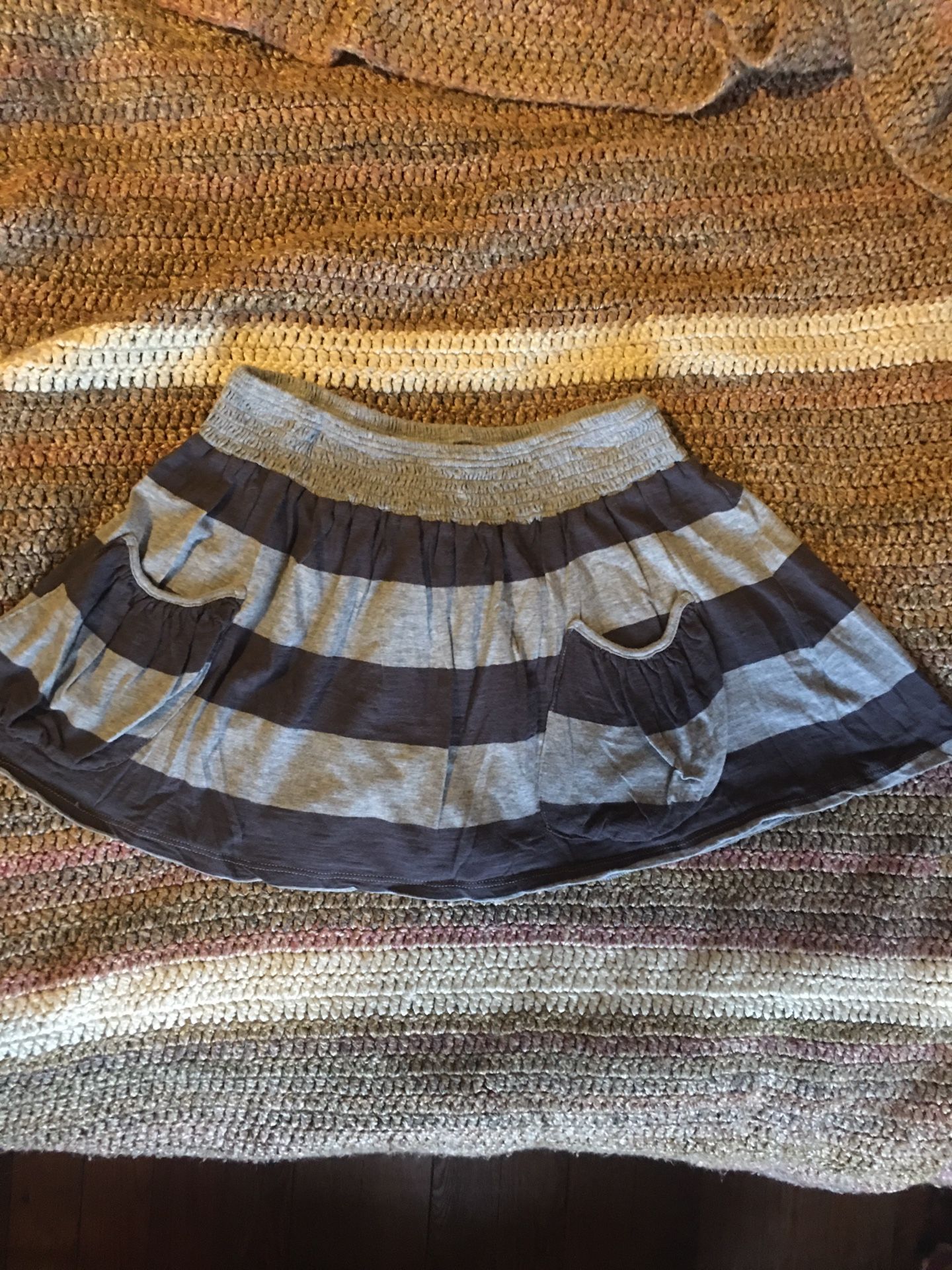 Miley Cyrus Dark & Light Gray Striped Mini Skirt