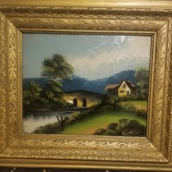 Vintage glass art in 30×26 frame pick up only 