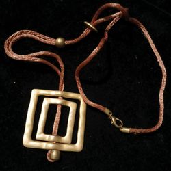 Handcrafted Brass Geometric Pendant Necklace With Adjustable Brown Leather Cord