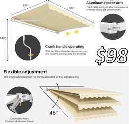 😀 Patio Awning Retractable Fully Assembled Size 11.5’×9.8‘, Manual Commercial Grade - Premium Quality 100% 280G Ployester Window Door Sunshade Shelte