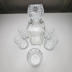 6-Piece Clear Cut Glass Liquor Decanter and 5 Whiskey Tumblers Set