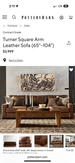 Potter Barn Turner Square Arm Leather Sofa
