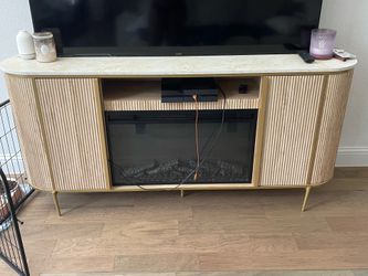 Wooden Tv Stand w/ Fireplace and remote