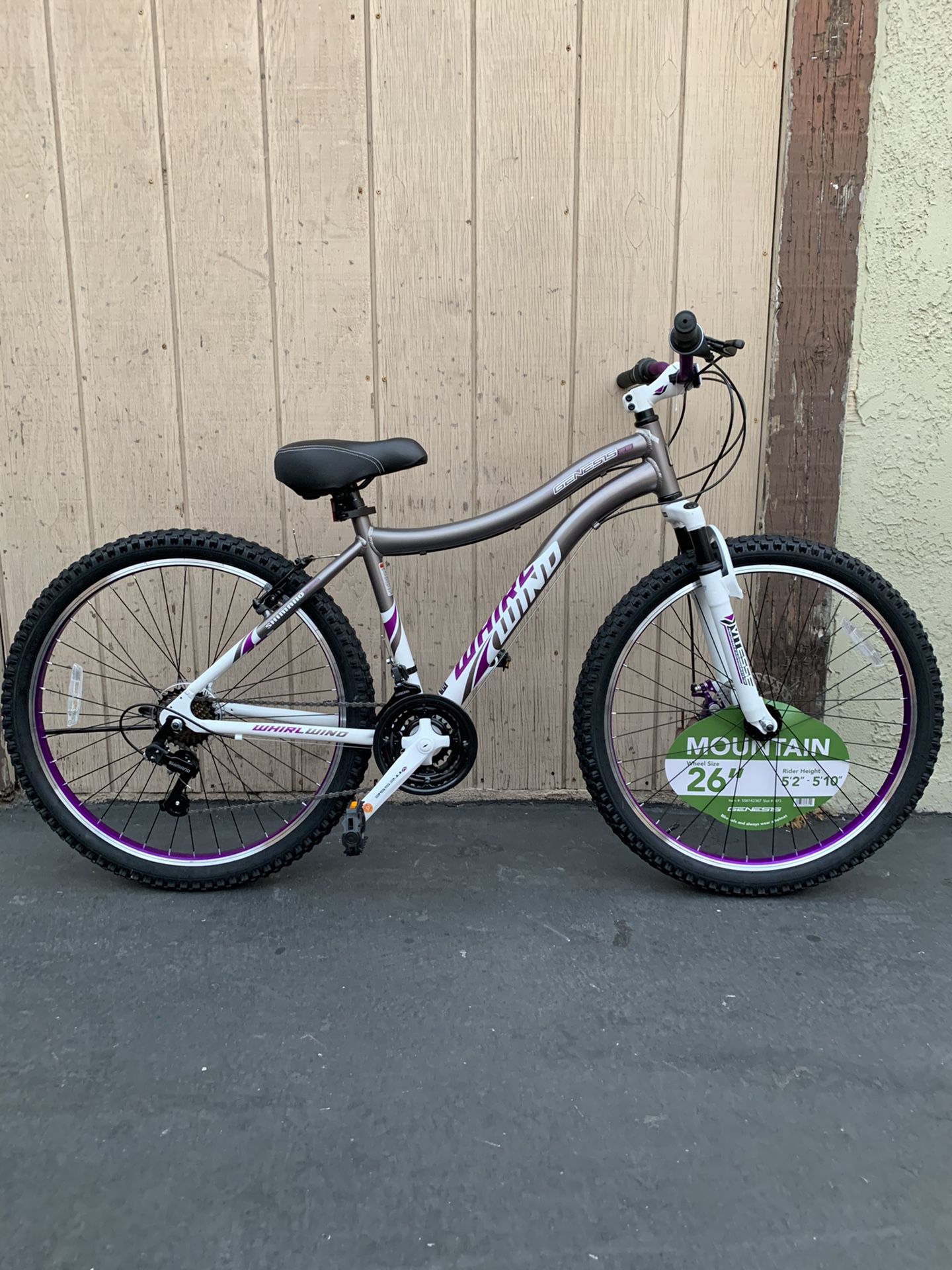 ALL ALUMINUM WOMENS 26” GENESIS MOUNTAIN BIKE BRAND NEW WITH FRONT DISC BRAKE 21 SPEED EXTRA CUSHIONED SEAT 😍🔥
