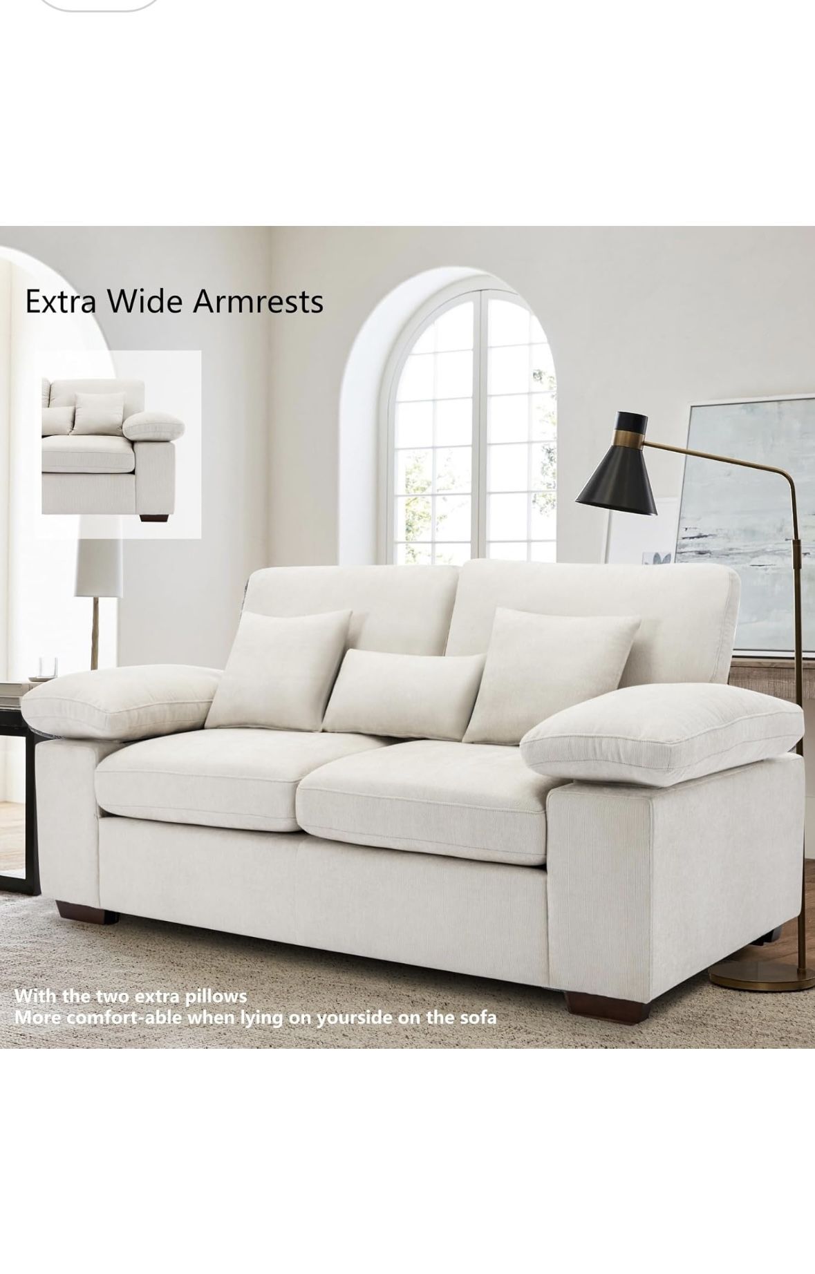 Loveseat Sofa,73" Love Seat Couches Living Room Sofa with 3 Pillows,Upholstered Modern Comfy Chenille Sea