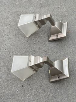 Pair of Brushed Nickel Wall Sconces — Frosted Glass Shades, Mission Style