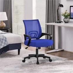 Mid-Back Mesh Office Chair with Rolling Wheels and Adjustable Height, Blue
