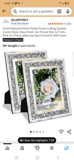 Crush Diamond Mirror Photo Frame In Bling Sparkle Crystal Silver Glass Finish, For Picture Size 5x7 inch, Pack of 2 Piece, table top Stand frame & Wal