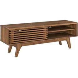 Pacific Direct Wilson 45.5" Wood Slat Low-Profile TV Stand in Brown/Walnut