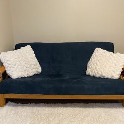 Blue Futon With Wooden Frame 