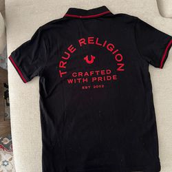 True Religion polo collar, black shirt size large