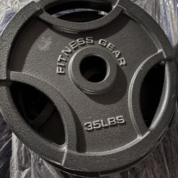 Weight Plate Pair/ $80 -35lbs Each Olympic Cast Iron Easy Grip Handles