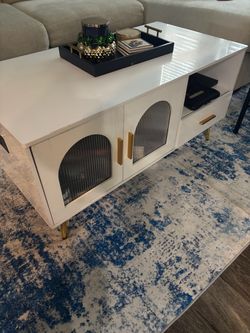 Modern White Coffee Table Cabinet with Outlets