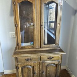 Solid Lighted Wood China Hutch