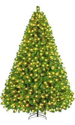 9 Foot Pre-Lit Christmas Tree, Pure Green Flocked