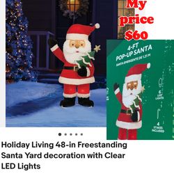New in box Holiday Living 48-in Freestanding Santa Yard decoration with Clear LED Lights $60 cash only pick up east Palmdale 