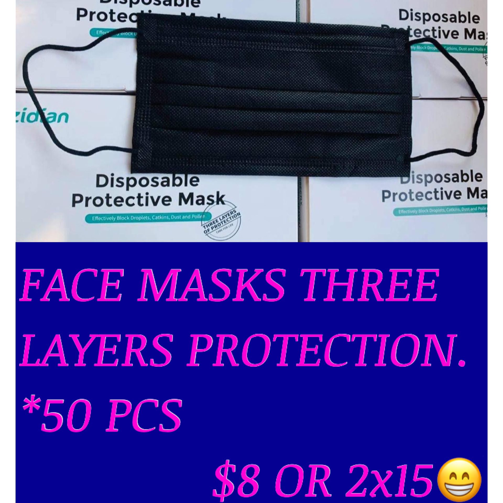Face masks 3 Layers Protection ..50 PCS •Pick Up ONLY