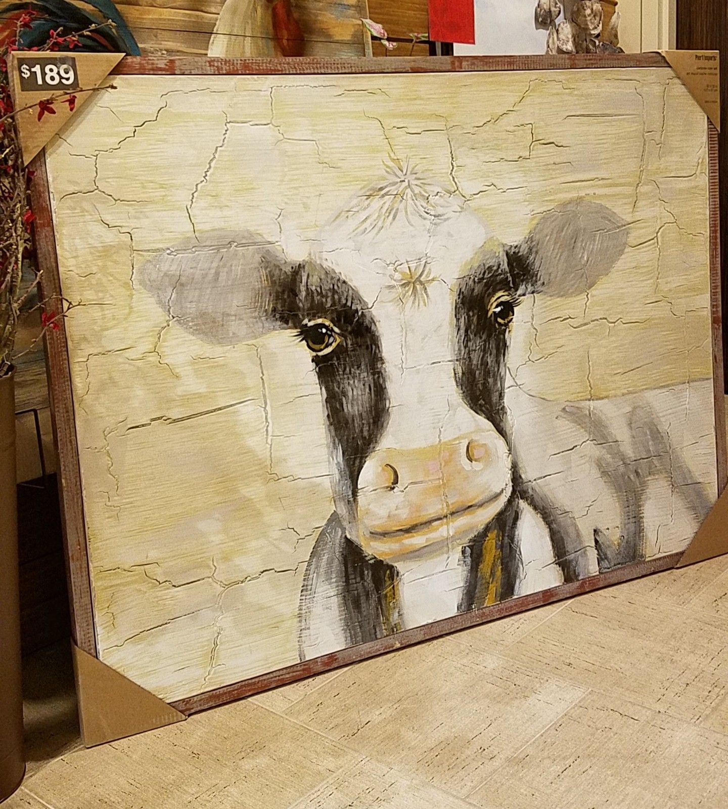 Ultra rustic decor"NEW" Large Curious cow art by Pier 1 Imports 50x38