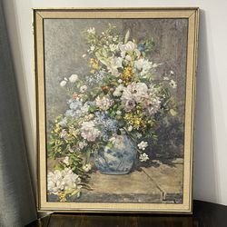 SPRING BOUQUET FLOWERS IN A VASE 1866 FRENCH ANTIQUE PRINT BY A. RENOIR