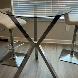 Glass Bar Top Table W/ Chrome Bottom