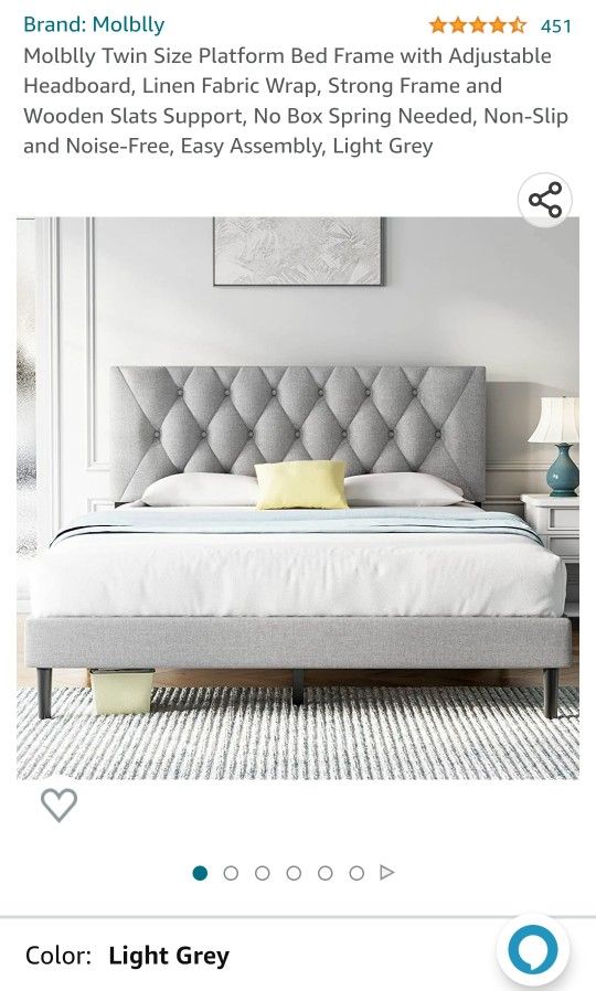 Twin Size Platform Bed Frame with Adjustable Headboard, Linen Fabric Wrap, Strong Frame and Wooden Slats Support, No Box Spring Needed