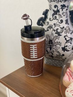 Rhinestone football tumbler 