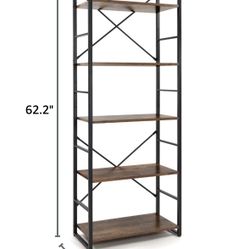 📦 NEW IN BOX – 5 Tier Bookshelf (Rustic Oak)