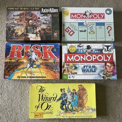 BOARD GAMES: MONOPOLY, STAR WARS, RISK, AXIS & ALLIES, WIZARD OF OZ