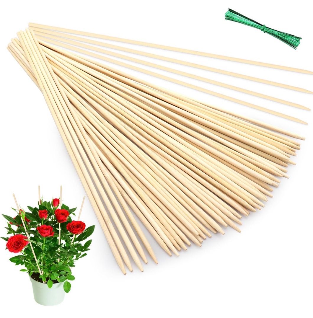 50Pcs Plant Stakes Natural Bamboo Sticks Support for Indoor and Outdoor Plants,18 Inch Sturdy Garden Stakes Wooden Gardening Floral Potted Plant,Flowe