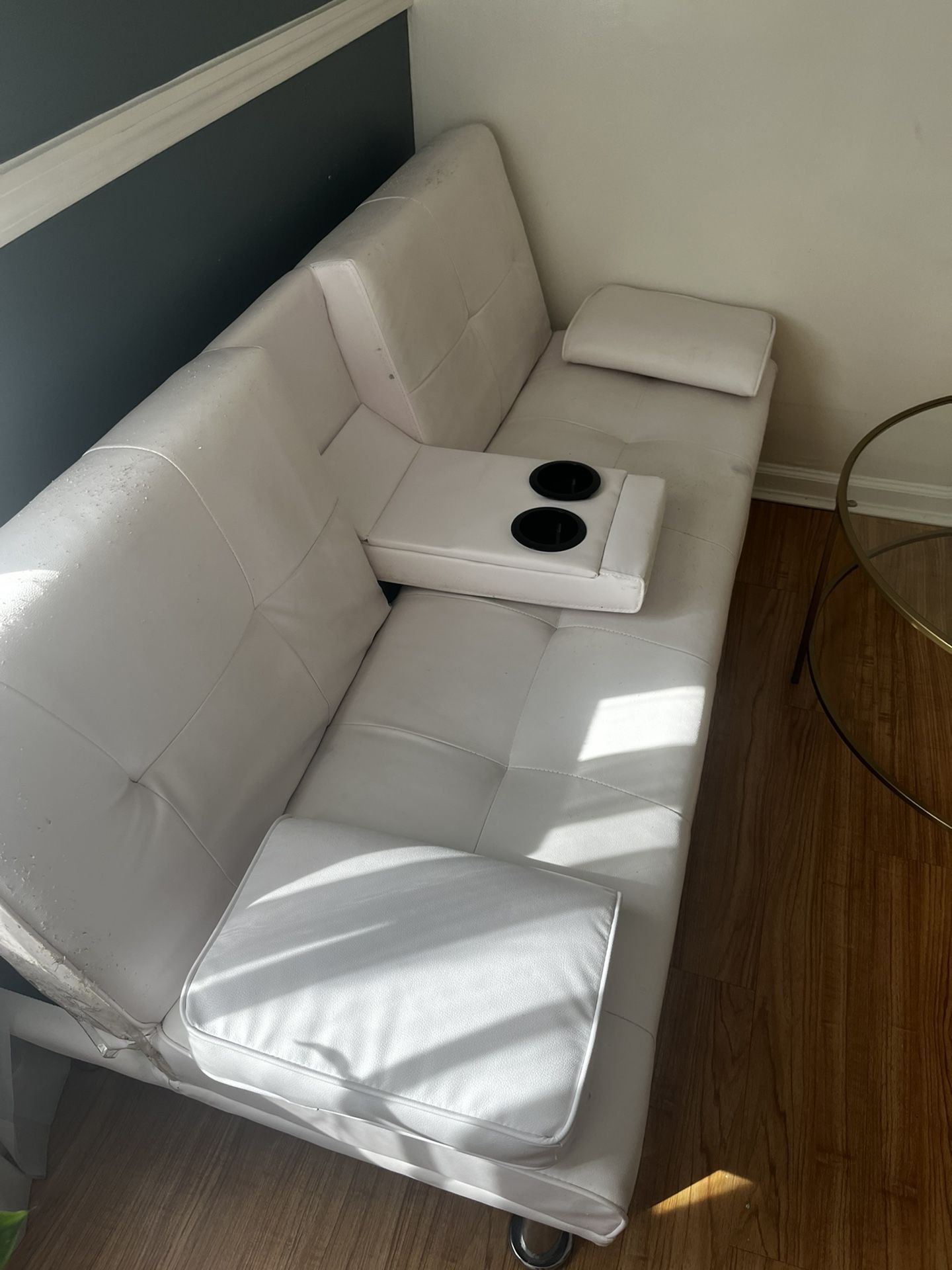 White Futon Love Seat Leather 31x65 Inches
