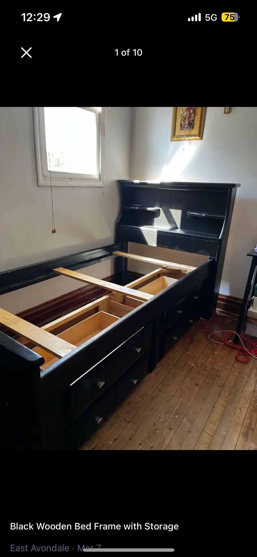 Black Wooden Bed Frame With Storage