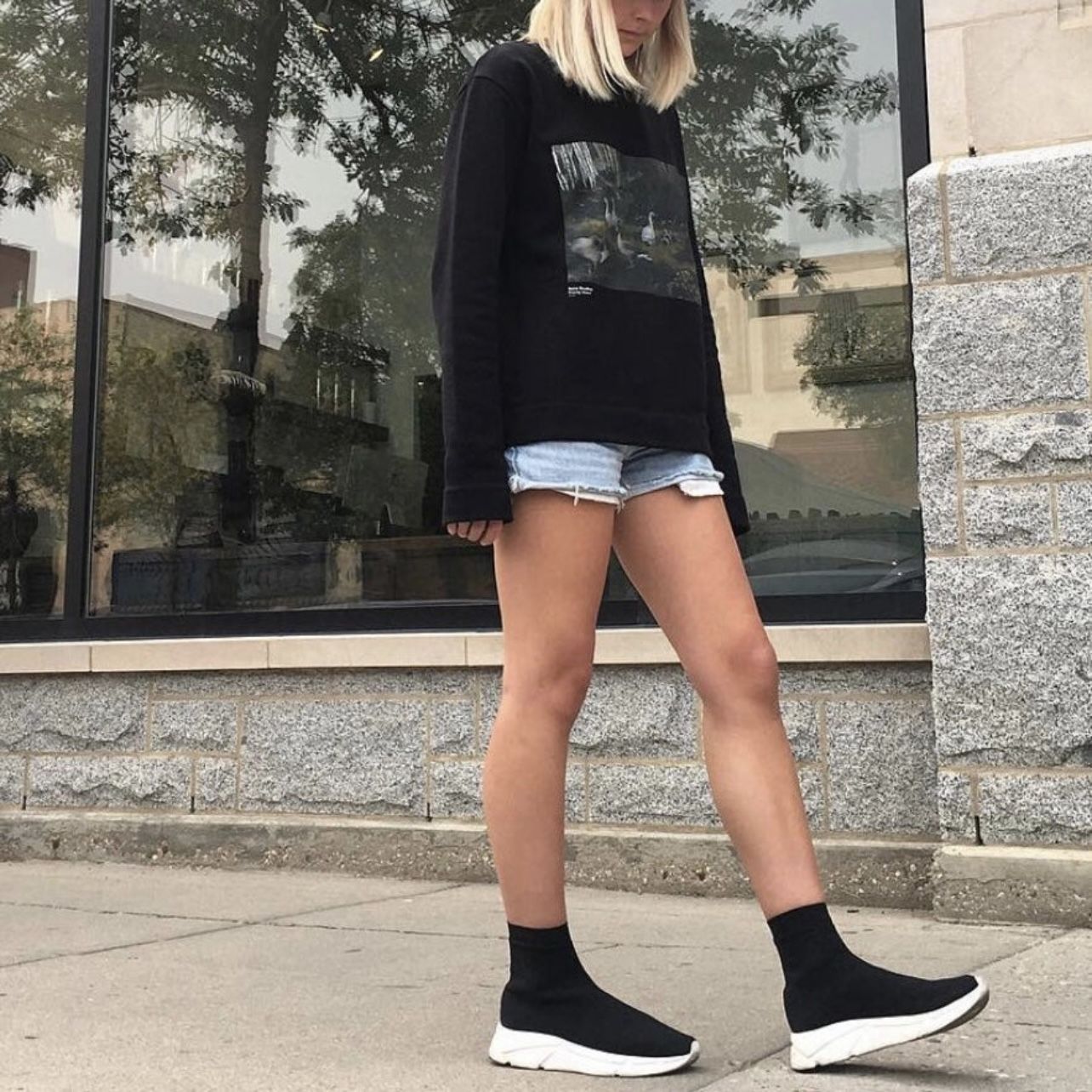 STEVE MADDEN Black White Stretch Knit Taffey High Top Sock Jogger Sneakers