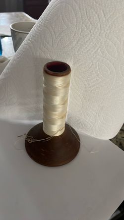 Wooden Spool with Cream Thread
