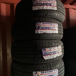 SET OF FOUR NEW TIRES 215/60/16 AMERICAN ROADSTAR INCLUDING MOUNT AND BALANCE, ASK ME FOR SIZES AND BRANDS
