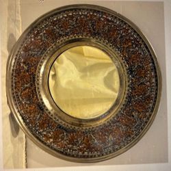 VTG Turkish Copper Cutout Framed Round Mirror 23”