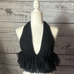 Elegant Black Ruffled Halter Top from forever 21 size small 