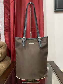 -Authentic-Burberry Brown Blue Label check tote nylon bag