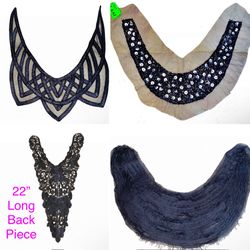 4 Vintage Neck Trim Appliqués for Tops Dresses - Black: Lace, Beaded, Ribbon, Ruffle