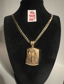 14K Solid Gold Chain and Pendant For Wedding 34Gr 24 Inches Long