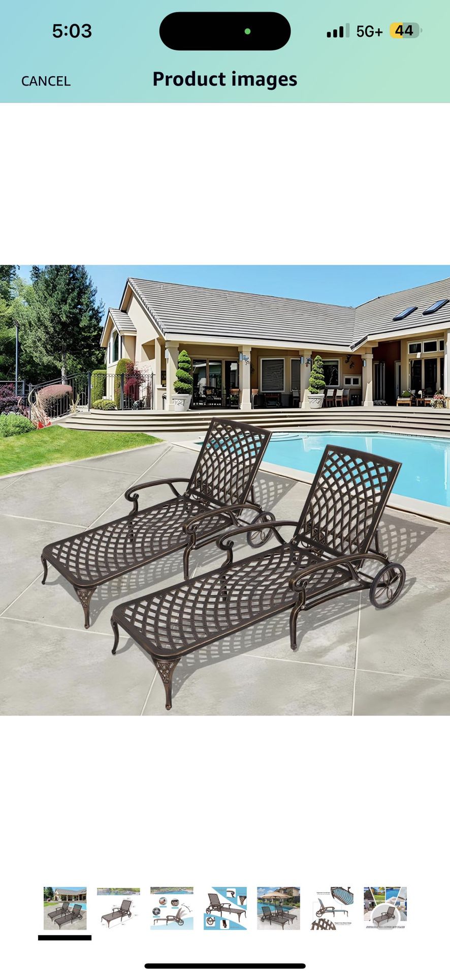 Outdoor Chaise Lounge Chairs Set of 2, Patio Cast Aluminum Lounge Chaise Chairs for Outside Pool, Adjustable Daybed, Patio Seating Pool Furniture Beac