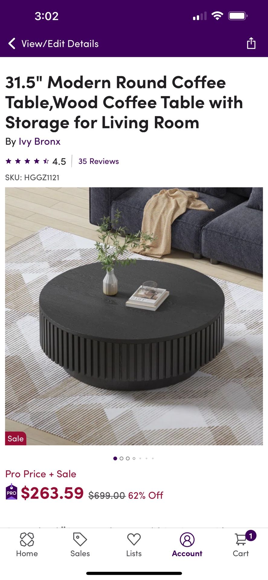 31.5 Inch Modern Round Coffee table